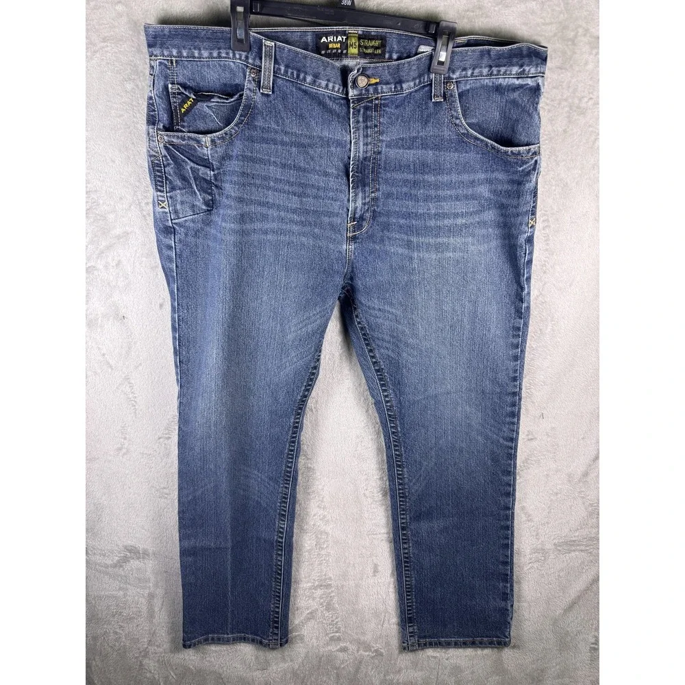 Ariat Rebar M5 Jeans Mens 44x34 Blue Medium Wash Straight Leg Denim Pants